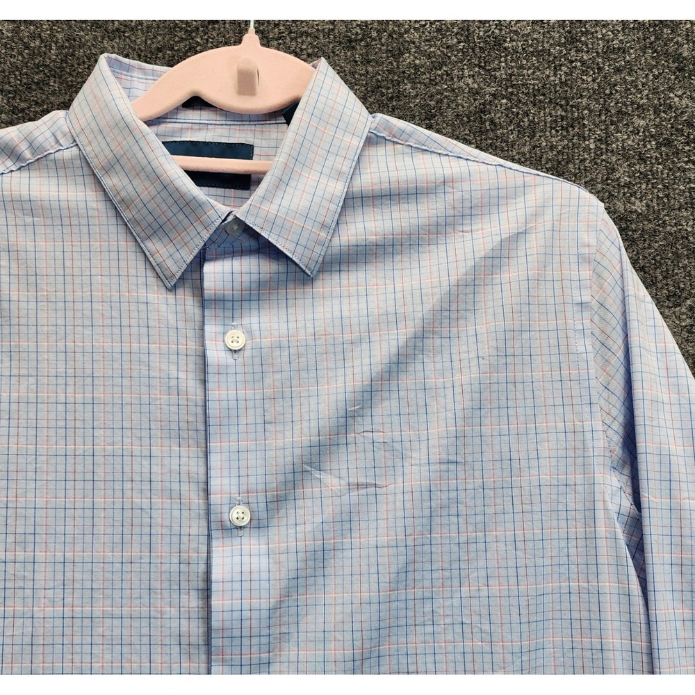 Fairlane Regular Fit Non-Iron Stretch Blue Check Button Down Dress Shirt Men M